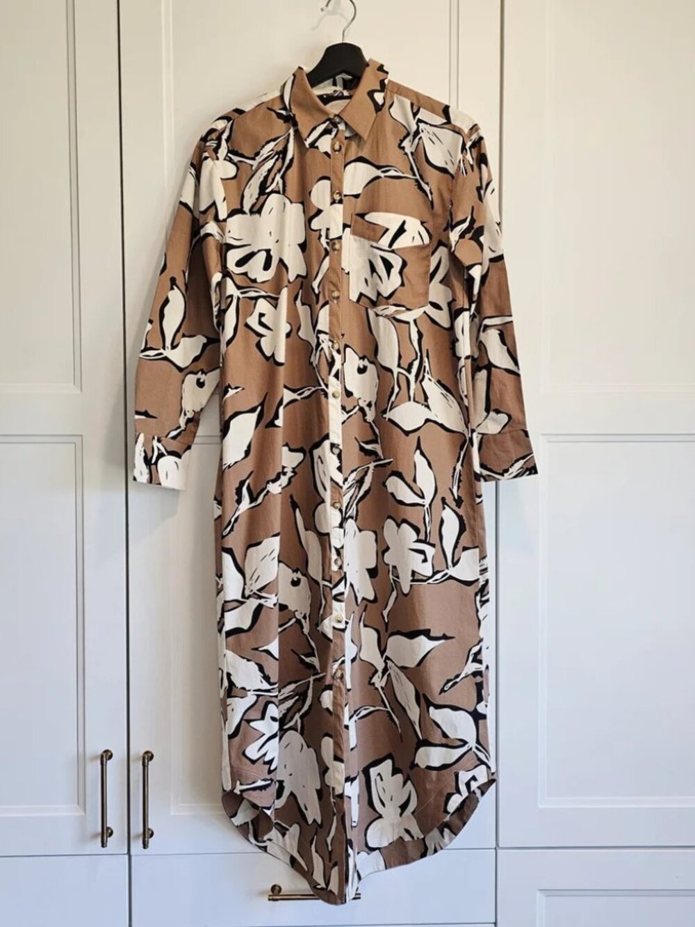 Anthropologie Maeve Soren long sleeve midi shirt dress Size S floral neutral